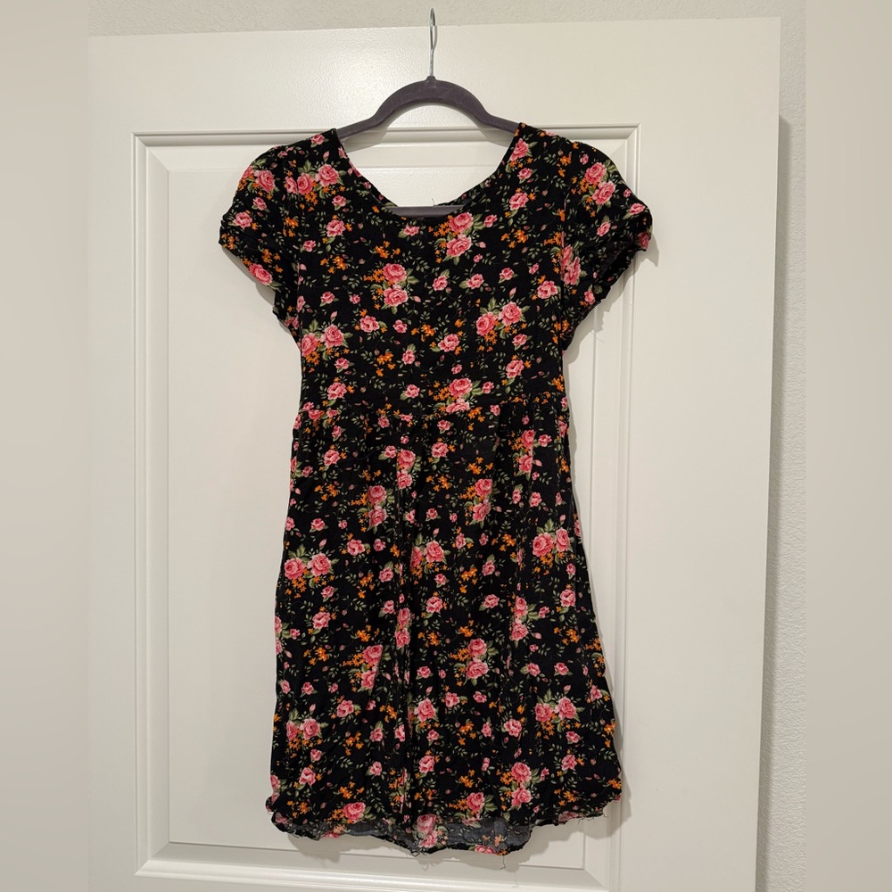 Floral Black and Pink Kids Dress